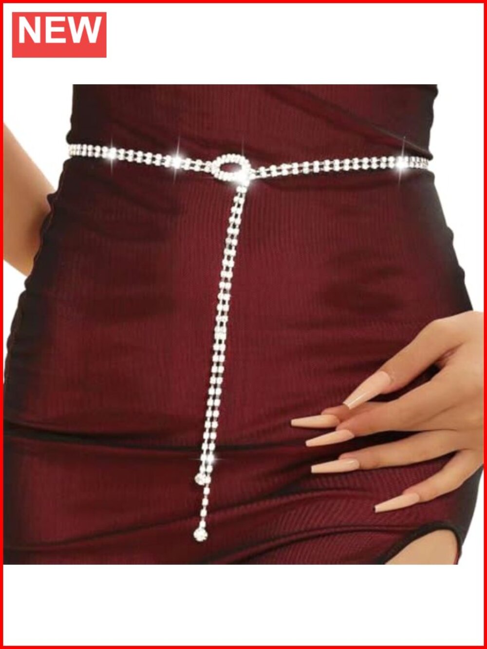 Rhinestone Chain Belt Thin Sparkle Dress Accessory Adjustable for Women